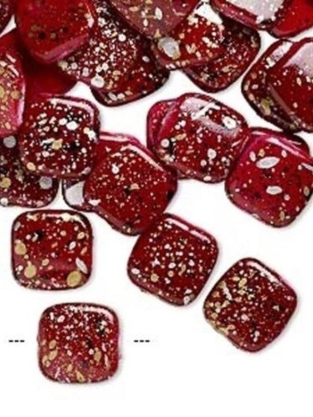 20 Red Silver Gold & Black Paint Spattered 80s Retro 17mm Square Beads